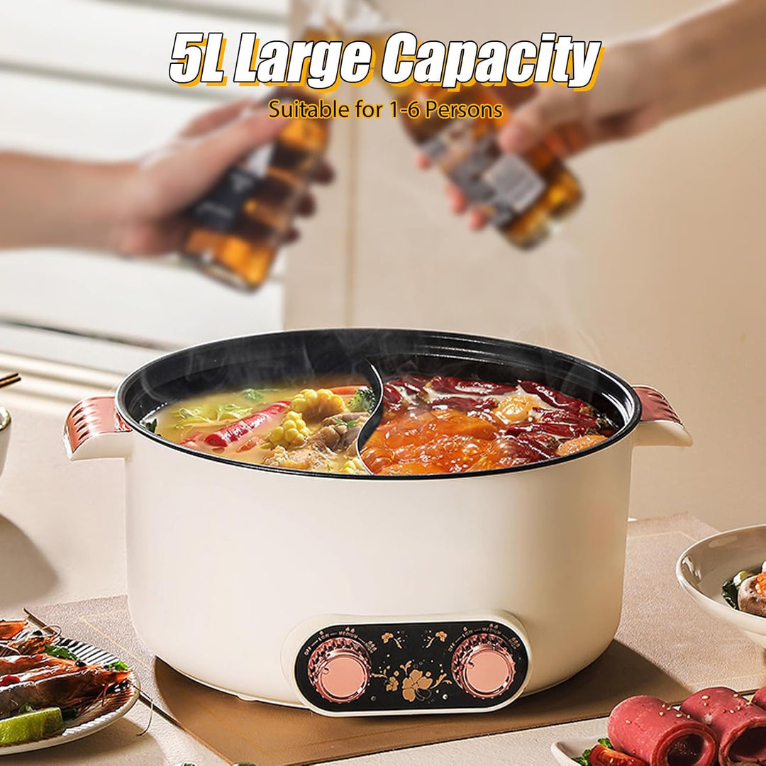 2 Seiten Hot Pot Elektrisch mit zwei Reglern 5L Elektrischer Kochtopf 1350W Drei Leistungsanpassunge