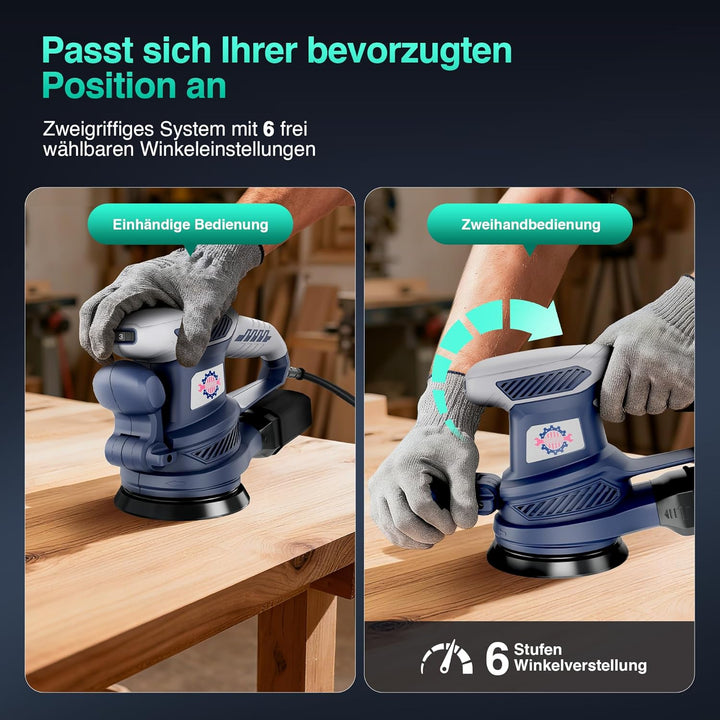 Exzenterschleifer 125mm mit Bremse, 450W Schleifmaschine für Holz mit 15 Schleifpapier & Staubabsaug