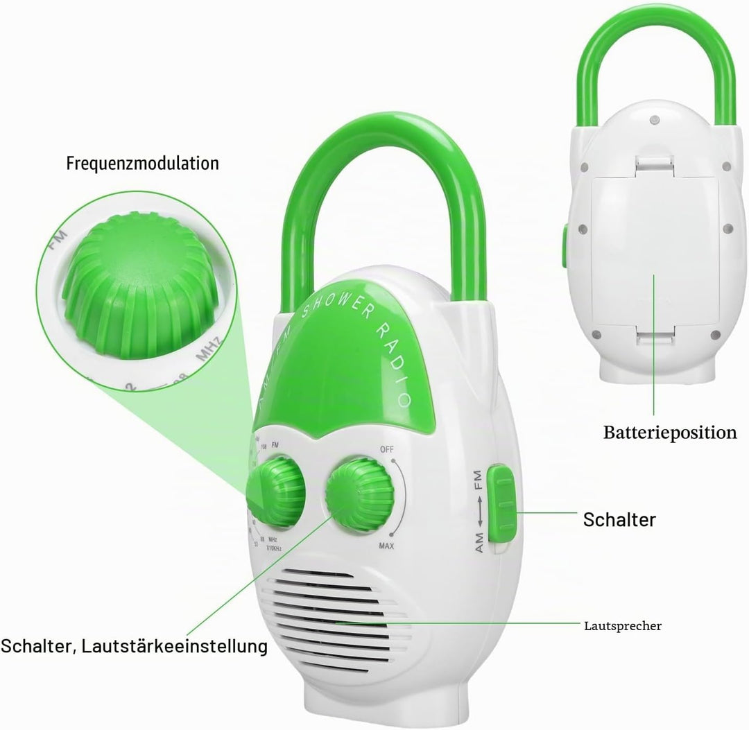 Duschradio, Wasserdacht Mini Tragbares AM FM Radio 500 MW Volumen Einstellbar, Badezimmer Radio für