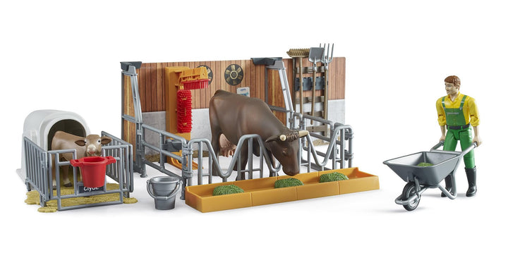 bruder 62611 - Bworld Kuh- und Kälberstall mit Landwirt & Zubehör - 1:16 Bauernhof Landwirtschaft Ba