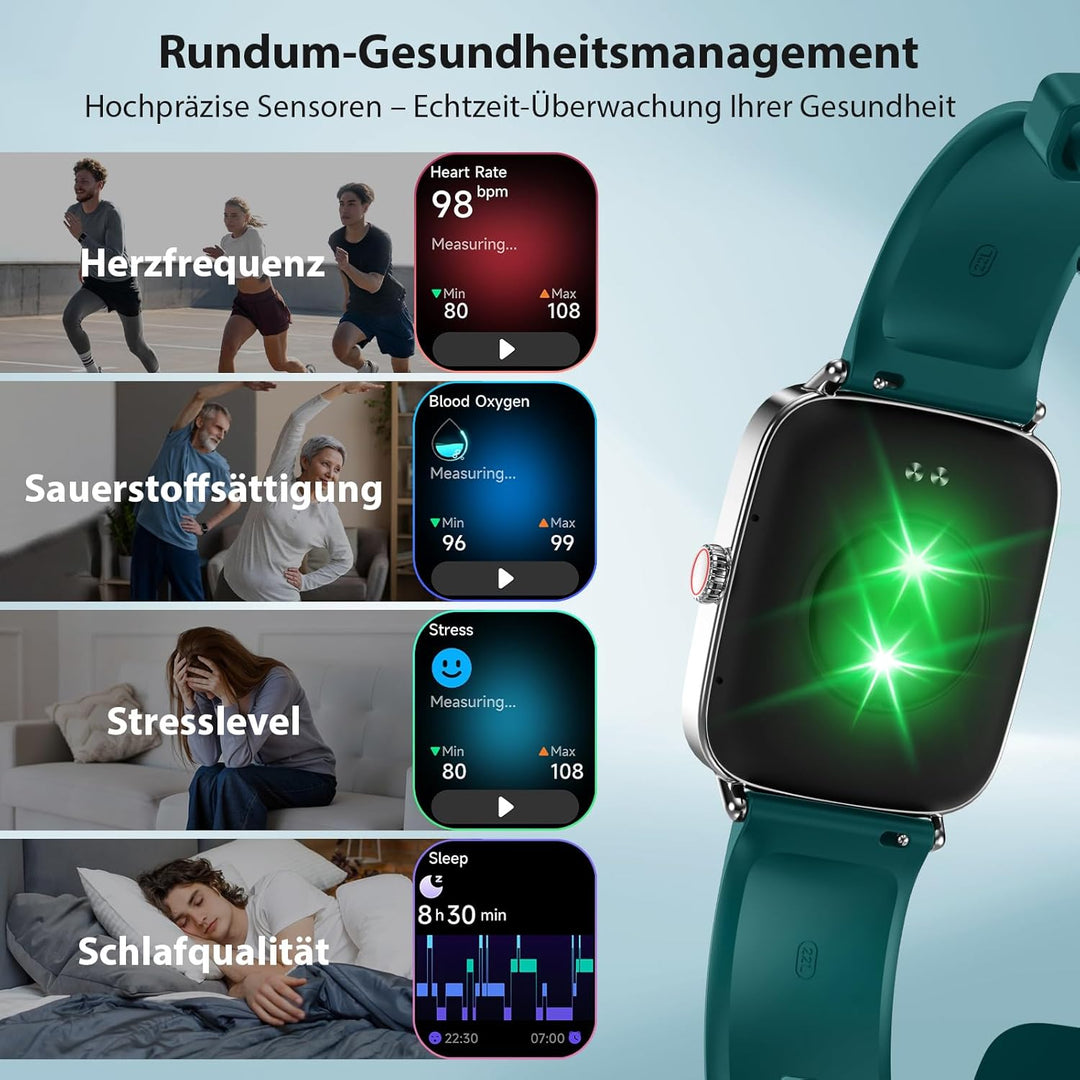 Smartwatch Herren Damen mit Telefonfunktion - 1.85" Fitnessuhr Herren mit Herzfrequenz SpO2 Schlafmo