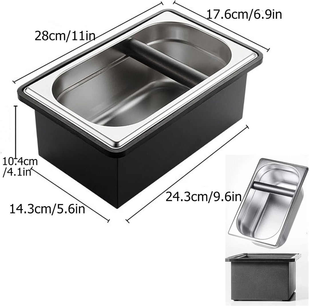 Abklopfbehälter, Abschlagbehälter, Espresso-Klopfbox, Edelstahl-Kaffee-Klopfbox, mit geräuschreduzie