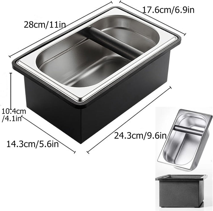 Abklopfbehälter, Abschlagbehälter, Espresso-Klopfbox, Edelstahl-Kaffee-Klopfbox, mit geräuschreduzie
