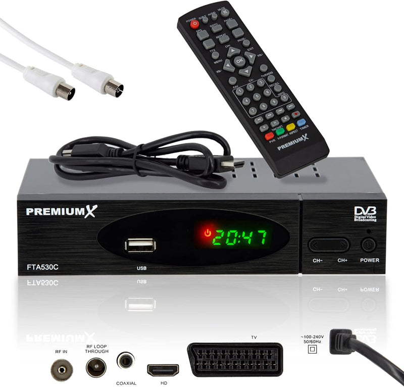 Premium X Kabel-Receiver DVB-C FTA 530C Digital FullHD TV Auto Installation USB Mediaplayer SCART HD