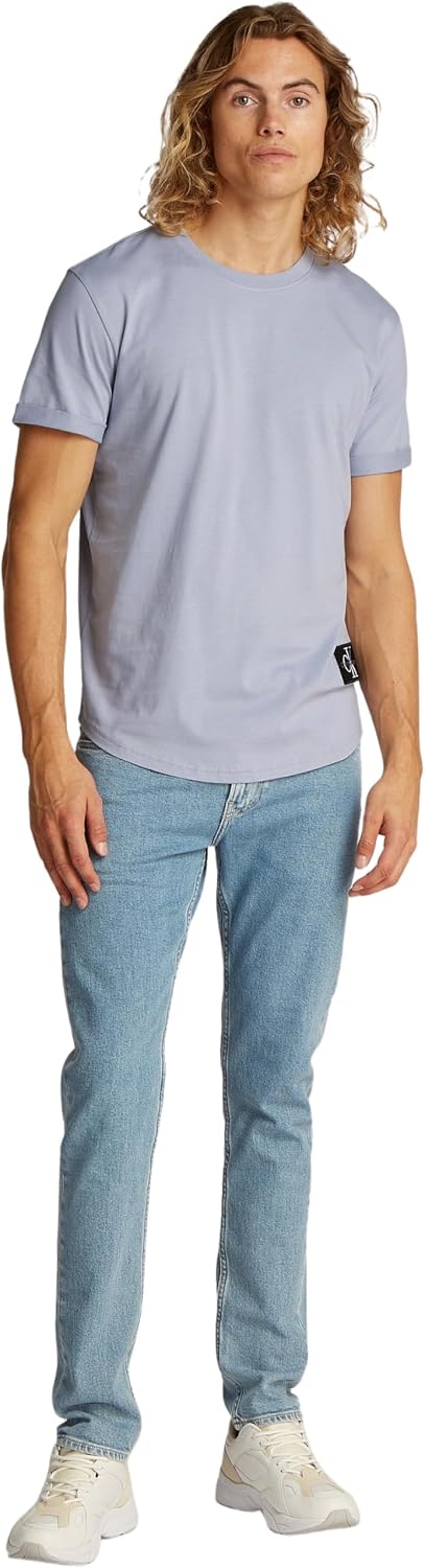 Calvin Klein Herren T-Shirt Kurzarm Badge Turn Up Sleeve Rundhalsausschnitt XS Blue (Aleutian), XS B