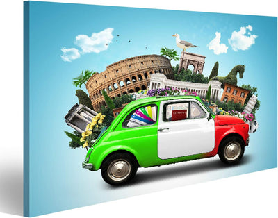 Bild auf Leinwand Italien Sehenswürdigkeiten Italien Und Retro Italienischen Auto Wandbild Poster Ku