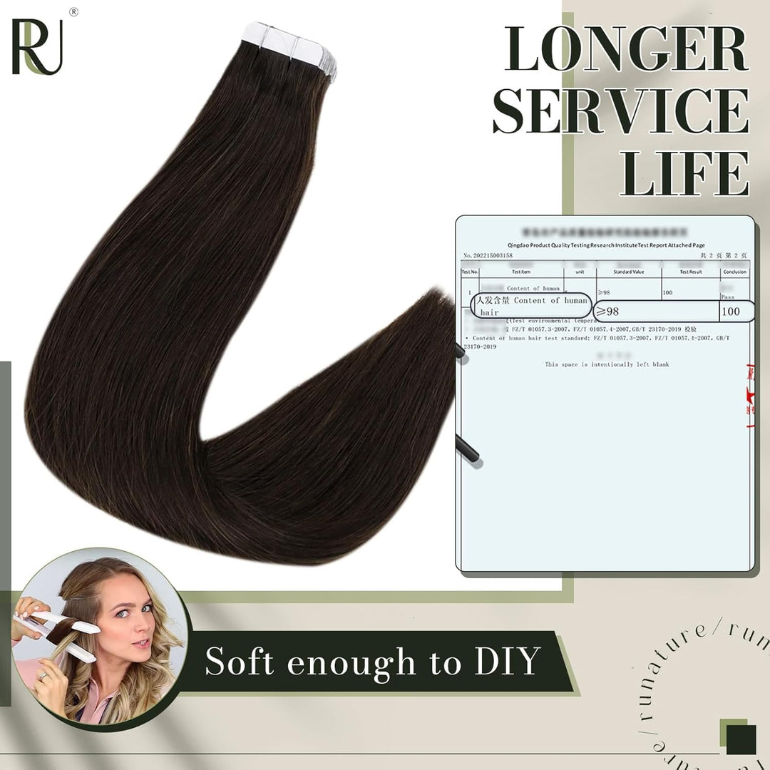 RUNATURE Tape in Extensions Echthaar Dunkelbraun Tape Echthaar Extensions 30cm Naturliches Tape in H