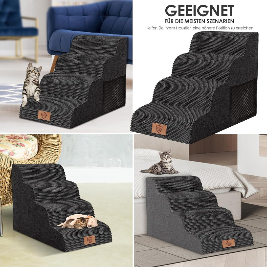 Myiosus Hundetreppe 4 Stufen, Haustiertreppe aus Schwamm, Hund Treppe mit Waschbar Bezug, Hundetrepp