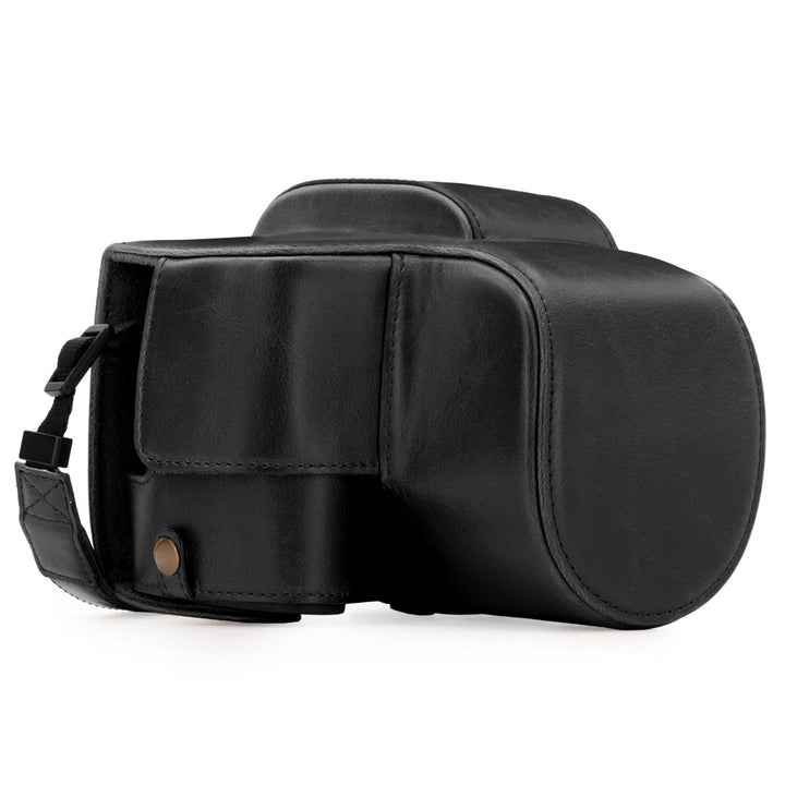 MegaGear Panasonic Lumix DC-FZ80, FZ82 Ever Ready Leder Kamera-Case mit Trageriemen und Batteriezuga