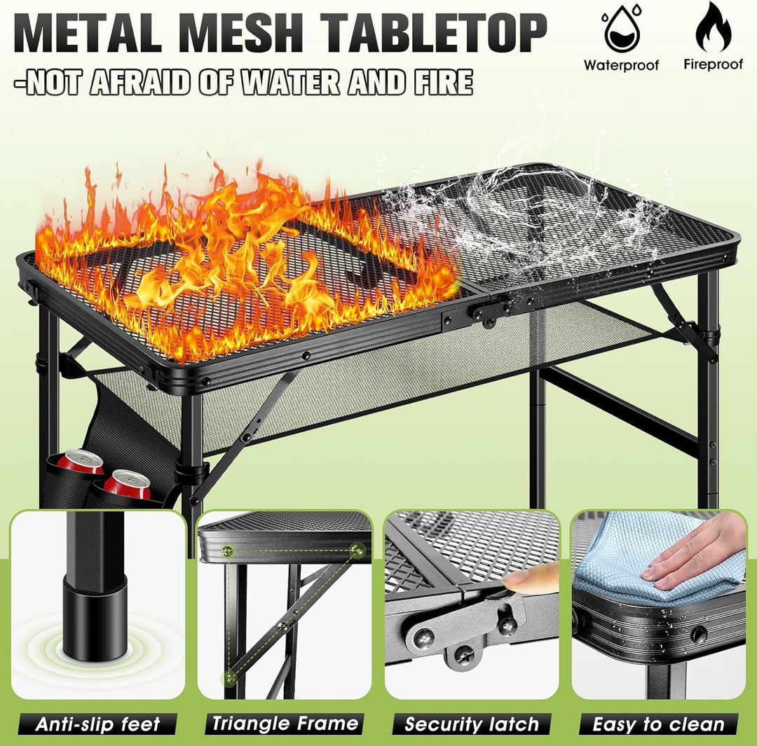 Campingtisch Klappbar, Metall-Klapptisch Camping Klein 60x40 cm, Klapptisch Höhenverstellbar, 2 Höhe