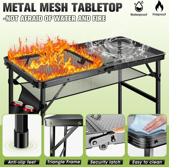 Campingtisch Klappbar, Metall-Klapptisch Camping Klein 60x40 cm, Klapptisch Höhenverstellbar, 2 Höhe