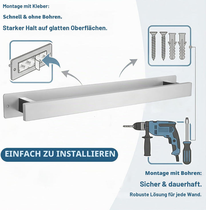 Handtuchhalter fürs Bad, 50 cm Edelstahl-Stange für grosse Handtücher, selbstklebend oder verschraub