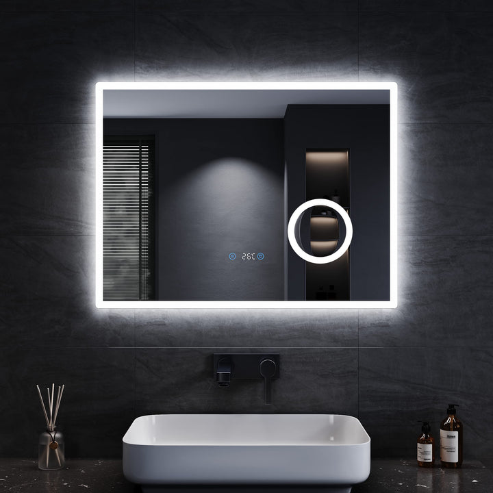 SONNI Badezimmerspiegel mit Beleuchtung 80x60 cm 3 einstellbare Lichtfarbe, Anti-Beschlag LED Badspi