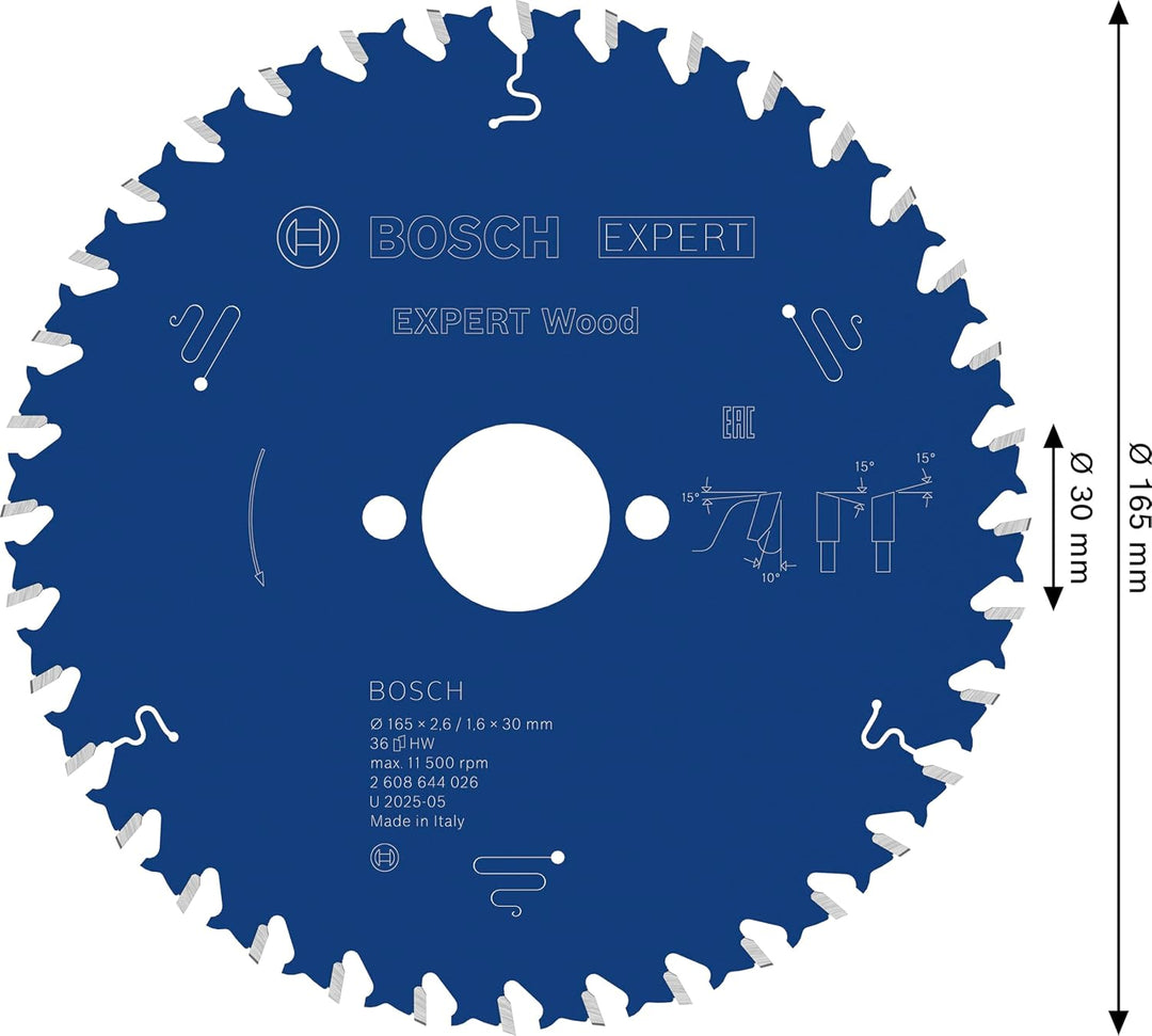 Bosch Professional 1x Kreissägeblatt Expert for Wood (Holz, Sägeblatt Ø 165 x 30 x 2,6 mm, 36 Zähne,