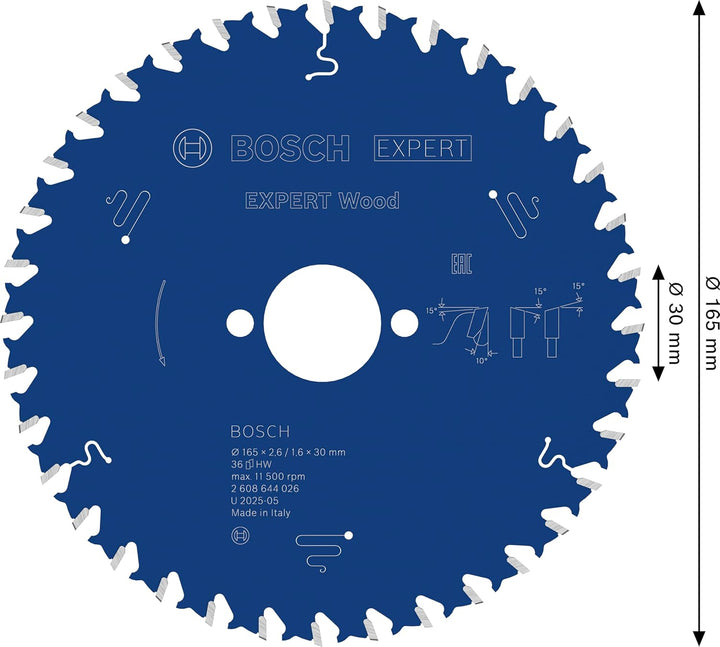 Bosch Professional 1x Kreissägeblatt Expert for Wood (Holz, Sägeblatt Ø 165 x 30 x 2,6 mm, 36 Zähne,
