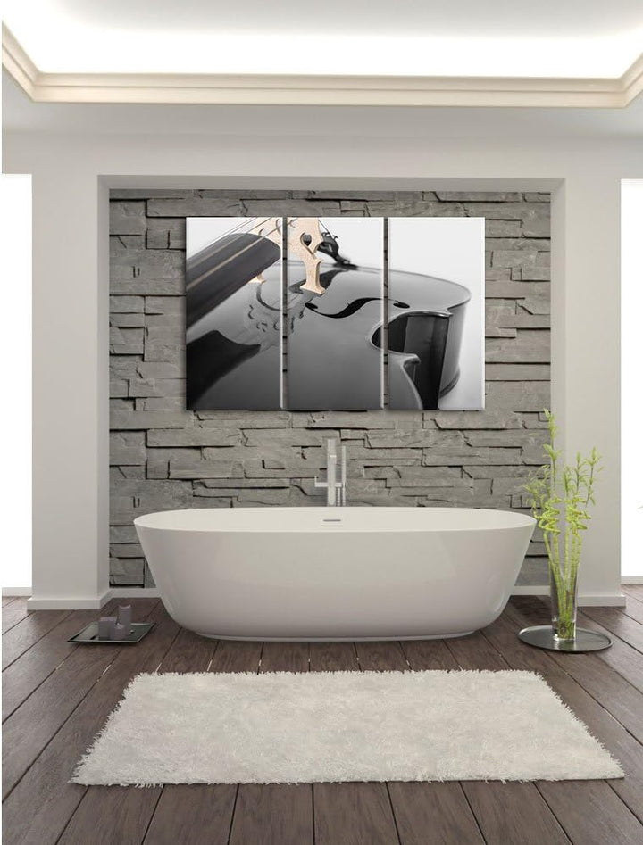 Pixxprint Cello in Regenbogenfarben gehalten schwarz/weiss 3-Teiler Leinwandbild 120x80 Bild auf Lei