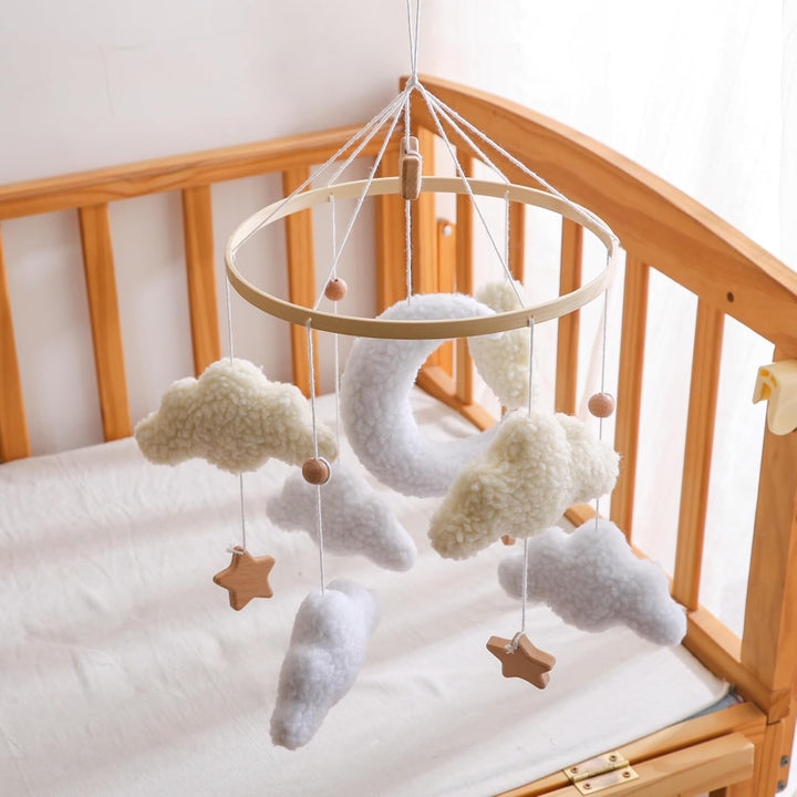Baby Mobile für Babybett, Kuschelmond Filz Mobile Baby mit weichen Teddy-Elementen, handgemachtes Mo