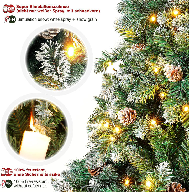 Yorbay künstlicher Weihnachtsbaum mit Beleuchtung weiss Schnee LED Tannenbaum für Weihnachten-Dekora