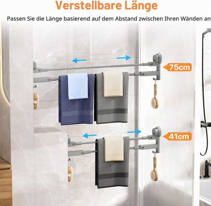 COCASES Handtuchhalter Saugnapf ohne Bohren Bad Handtuchstange Doppelt für Duschwand ohne Kleben Tow