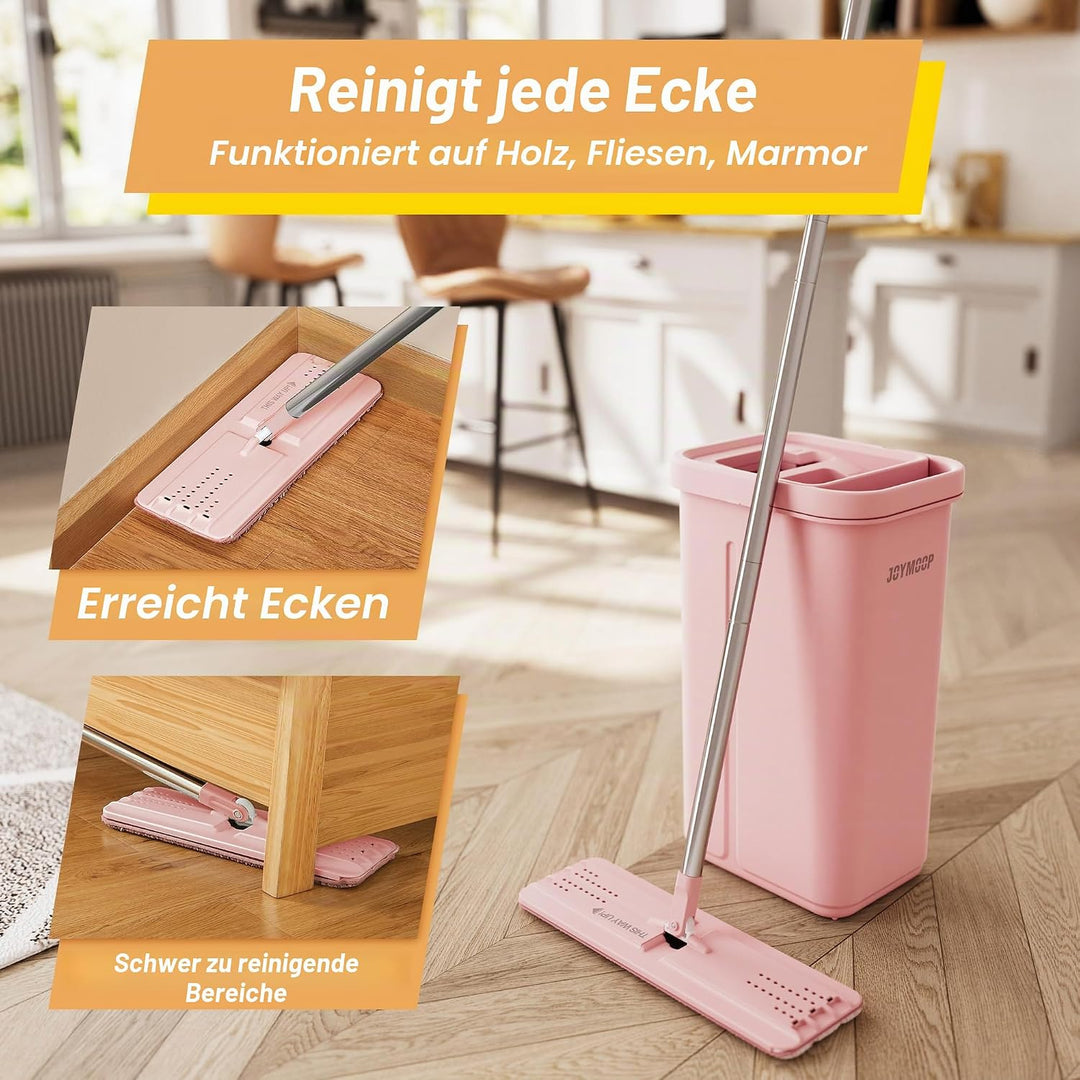 JOYMOOP Pink Mop und Eimer mit Wringer Set für zu Hause, mit 5 wiederverwendbaren Mikrofaser-Mopp-Pa