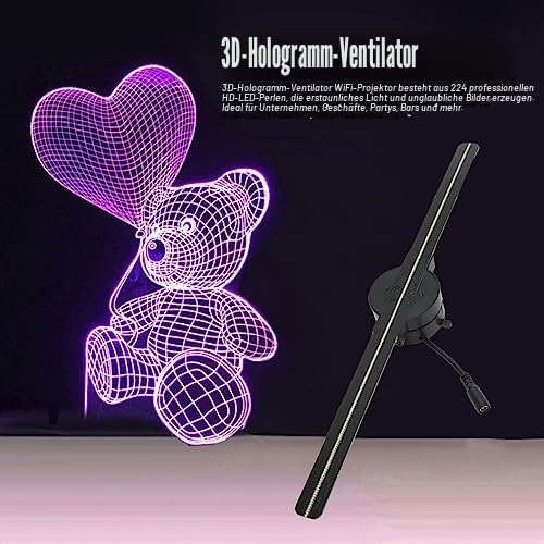 3D-Hologramm-Lüfter, Hologramm Projektor,16,5 Zoll 2000 X 224 WiFi-3D-Projektor,4 Blades Advertising