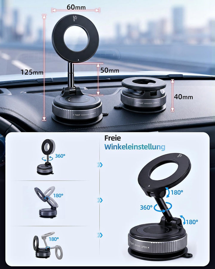 Handyhalterung Auto Magnet für Magsafe Autohalterung mit Vakuum Saugnapf N55 Magneten 360° Drehbar,
