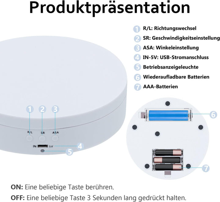 Mcbazel 360-Grad-Drehständer für Fotografie 360°, Elektrisch Drehbarer Drehteller 3KG, Motorisierter