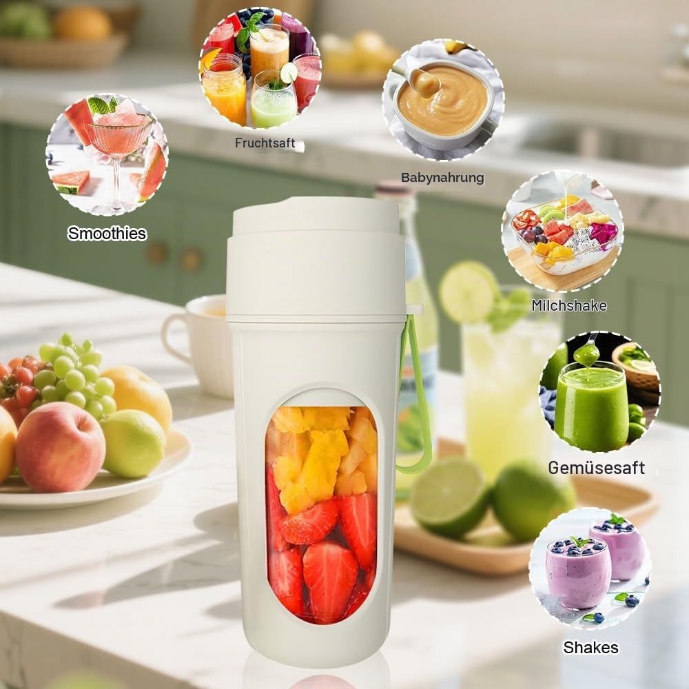 Tragbarer Mixer für Smoothie, 450ml Mixer Smoothie Maker To Go Mini Mixer to Go USB Aufladbarer Mini