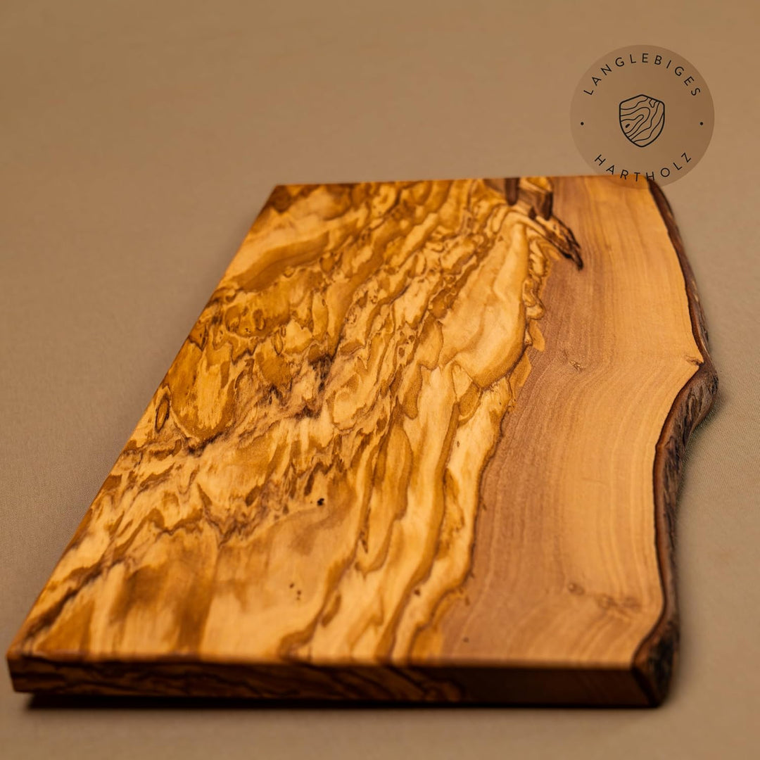 DAS OLIVENHOLZBRETT ®, Schneidebrett Massivholz, Kräuterbrett, Frühstücksbrett aus Holz, Olivenholz