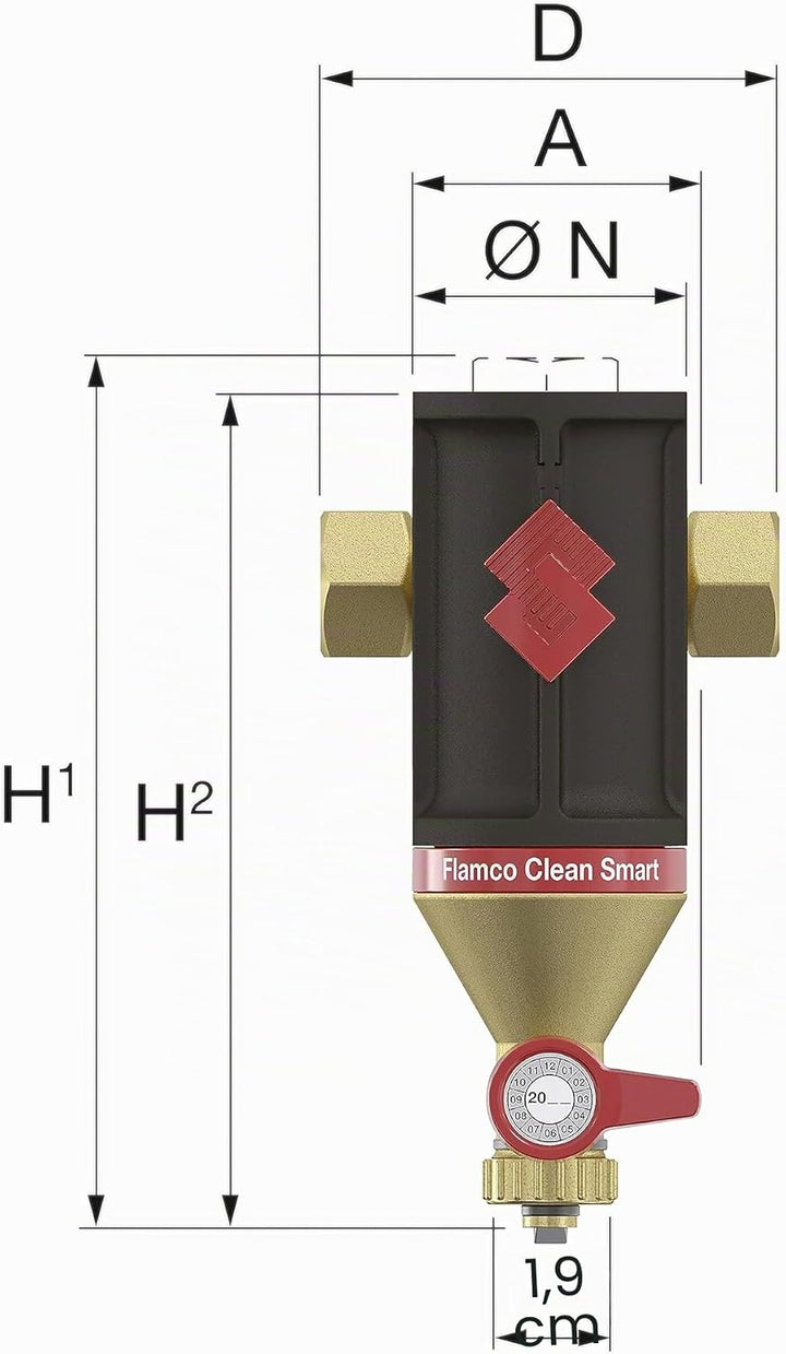 Flamco Clean Smart G 1" F Magnet Schlammabscheider aus Messing für Heizungs- und Kühlungsanlagen - 3