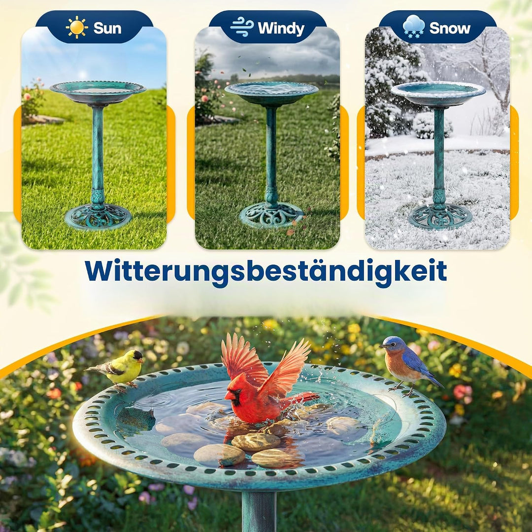 VIVOHOME Vogeltränke 71cm hoch Polyresin leicht antike Optik für Aussenbereich Grün, Grün