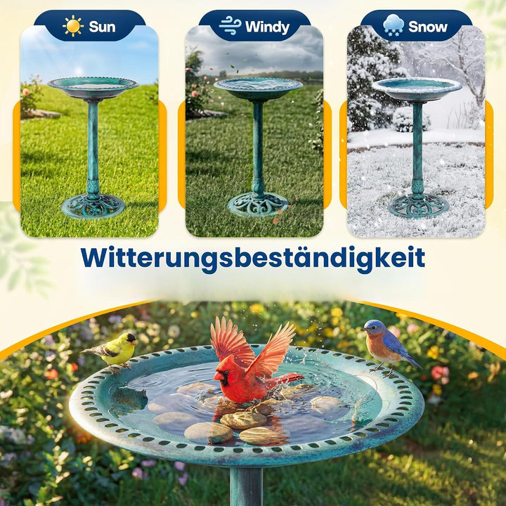 VIVOHOME Vogeltränke 71cm hoch Polyresin leicht antike Optik für Aussenbereich Grün, Grün