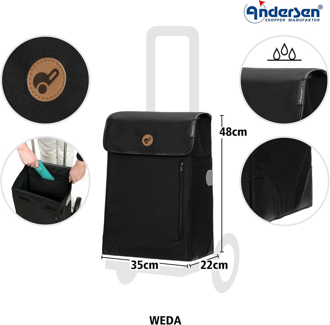 Andersen Einkaufstrolley Ersatztasche - 36 Liter - Seiten- & Fronttasche - extra Innenfach - wassera
