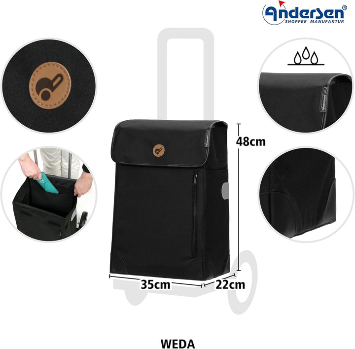 Andersen Einkaufstrolley Ersatztasche - 36 Liter - Seiten- & Fronttasche - extra Innenfach - wassera