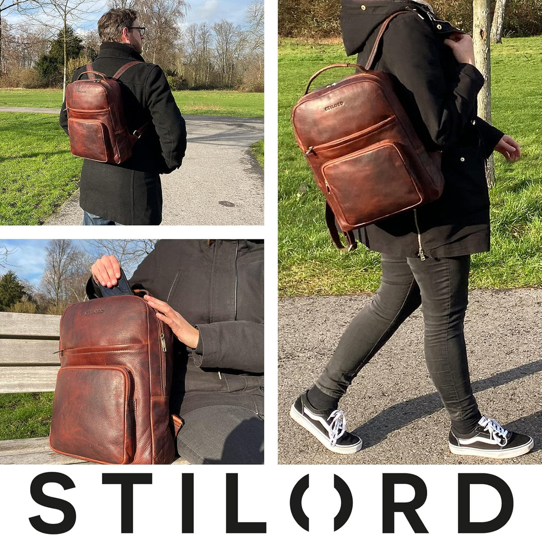 STILORD 'Glover' Business Lederrucksack für 15,6 Zoll Laptop Rucksack für Damen und Herren DIN A4 Of