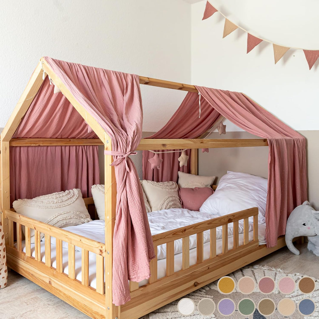 lilimaus Hausbett Himmel - 100% Baumwolle Betthimmel aus Musselin - Hausbett Deko - Geschenk Mädchen