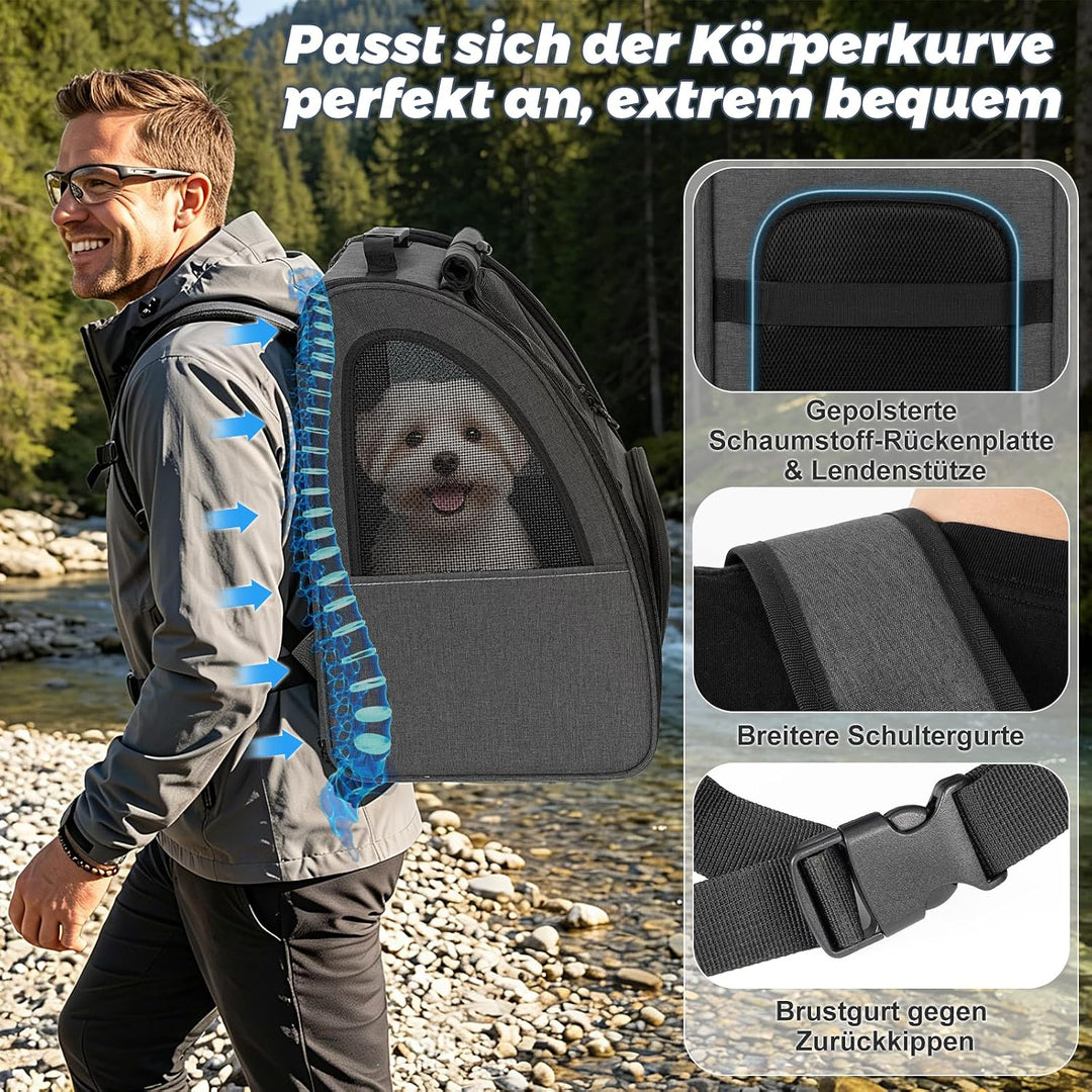 Aystkniet Katzenrucksack &amp; Hunderucksack bis 6kg, Grosse Haustier Transporttasche mit 270° Belüftung