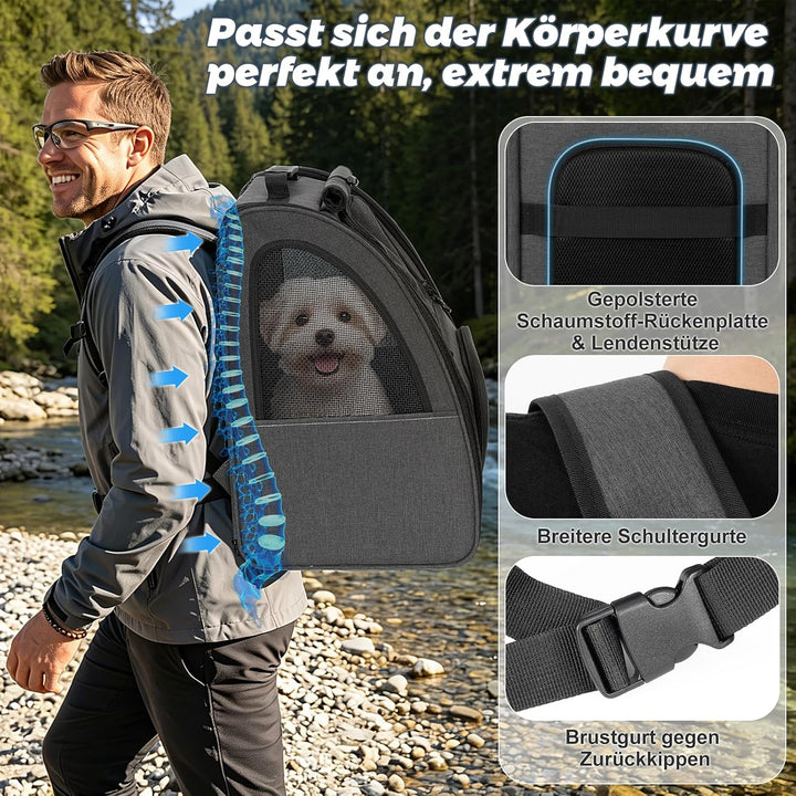 Aystkniet Katzenrucksack &amp; Hunderucksack bis 6kg, Grosse Haustier Transporttasche mit 270° Belüftung