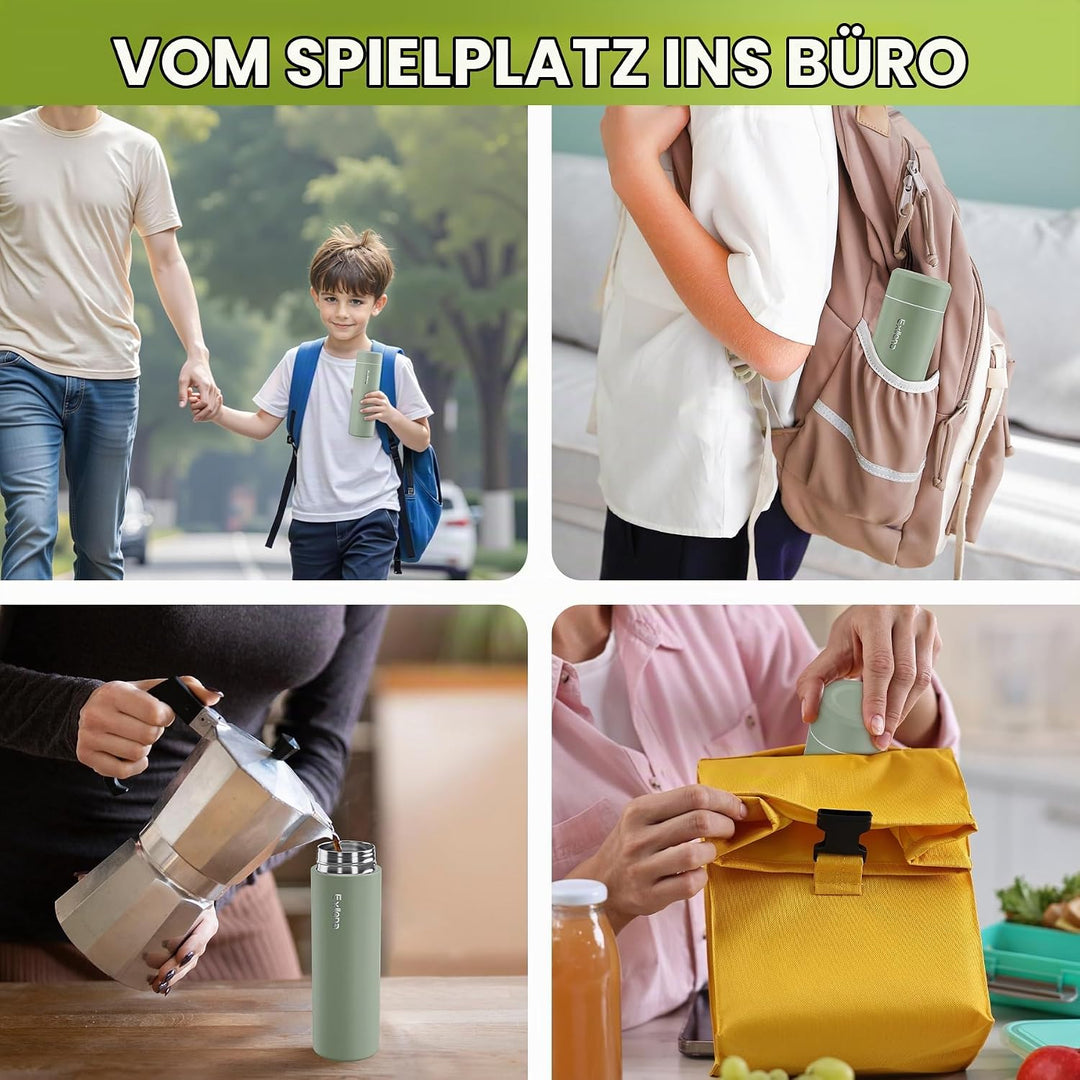 Mini Thermosflasche 350ml mit Edelstahl-Deckel, Trinkflasche Klein Doppelwandige Vakuum–Ultra-Kompak