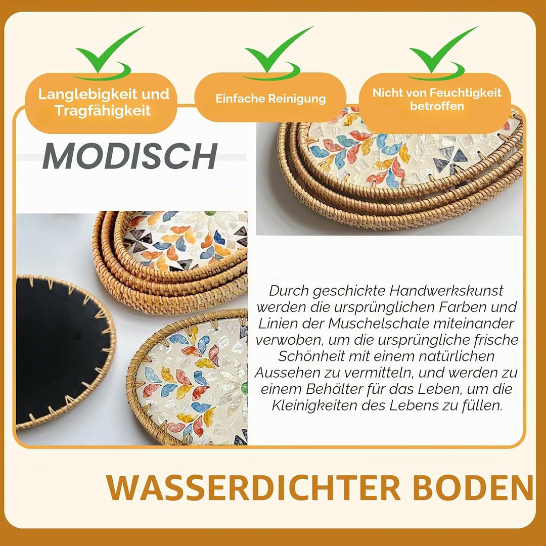 Joyeee Ovale Rattan-Tablett-Schalen, 2 Stück, Rattan-Aufbewahrungsschalen, dekorativer Weidenkorb zu