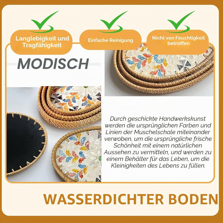 Joyeee Ovale Rattan-Tablett-Schalen, 2 Stück, Rattan-Aufbewahrungsschalen, dekorativer Weidenkorb zu