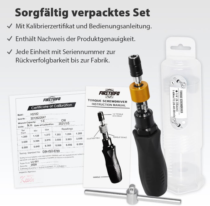 FIRSTINFO H5182 | 1/4 Zoll | 1-6 Nm, 13.28-48.68 in-lbs | Drehmomentschraubendreher | mit Rapidaptor