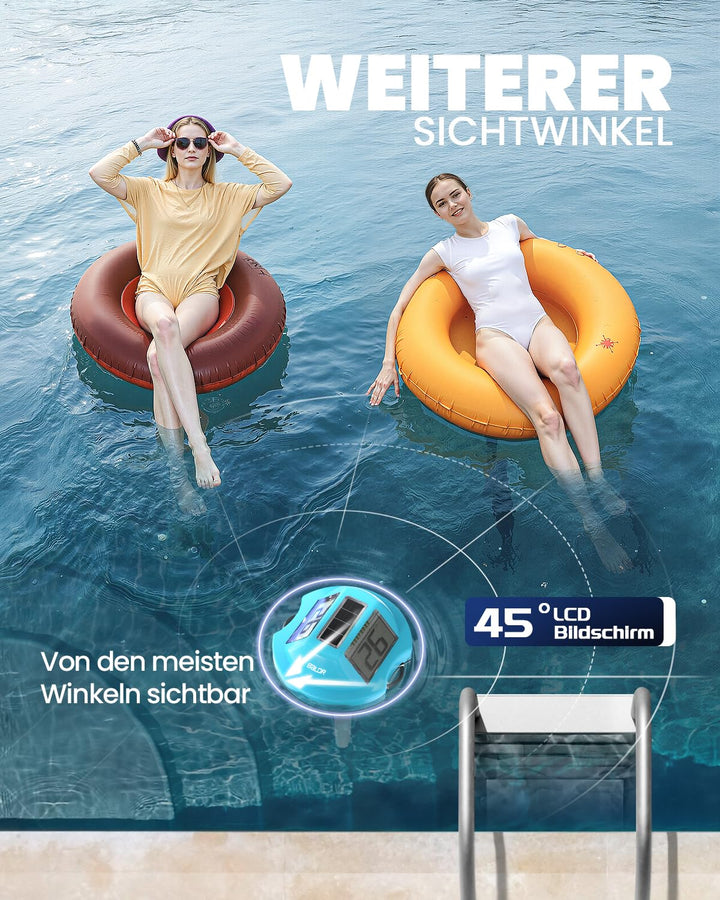 BALDR Solar Schwimmendes für Pool mit zwei grossen Displays | IPX7 wasserdichter digitaler Temperatu
