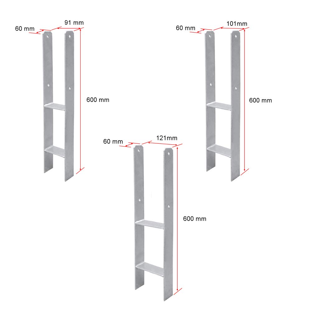 Herrselsam H-Anker Pfostenträger 600mm Länge, Materialstärke 4.7mm für stabile Holzkonstruktionen(6