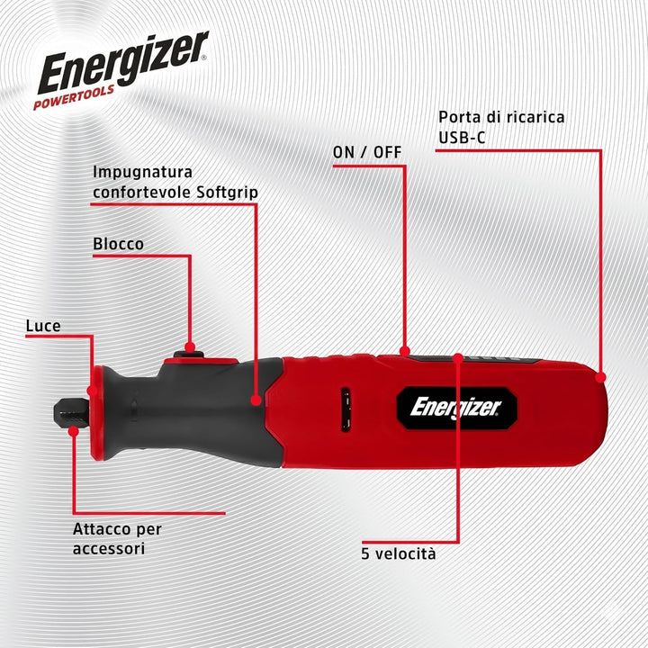 Energizer – Multifunktionswerkzeug Kabelloser Präzisionsschleifer, Akku 1500 mAh, USB-C – 5 Geschwin
