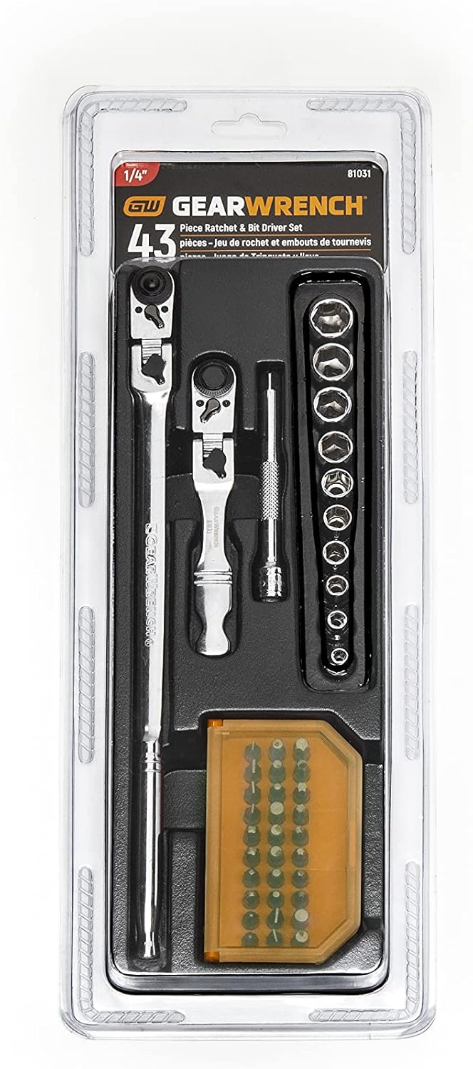 GearWrench 81031 43pc Ratsche 1/4 Zoll Antrieb LCK FLX HD Ratten und Bit Einstellrad Set 43 PC 43 Pc