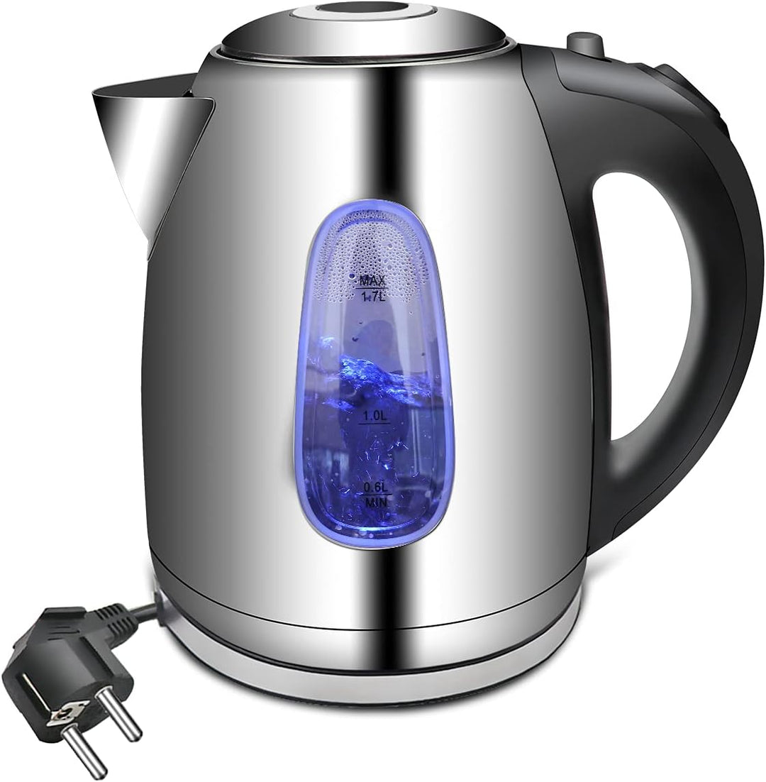 EXTRASTAR Wasserkocher aus Edelstahl, 2200W, mit blauem LED-Licht, bpa, automatischer Abschaltung un