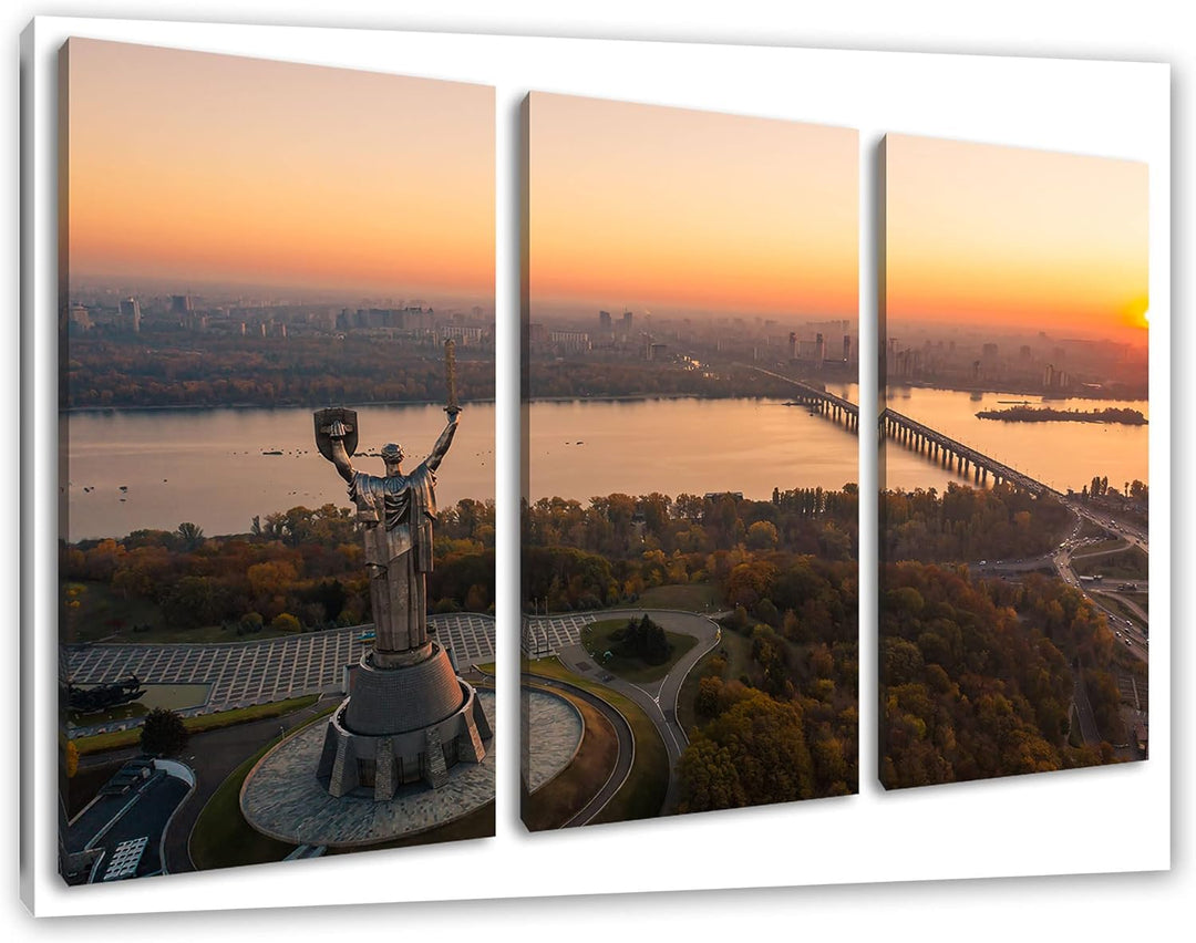 Skyline Kiew Sonnenuntergangals Leinwandbild 3 teilig | Grösse: 120x80 cm | Wandbild | Kunstdruck |