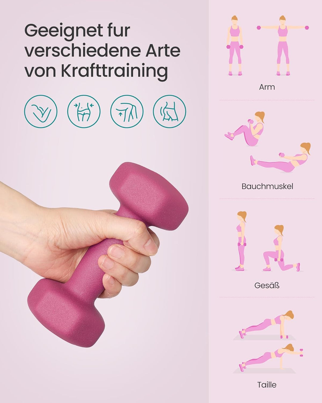 SONGMICS Kurzhantel Set, Hexagon, mit Hantelständer, 2 x 1 kg, 2 x 1,5 kg, 2 x 2 kg, mattes Finish,