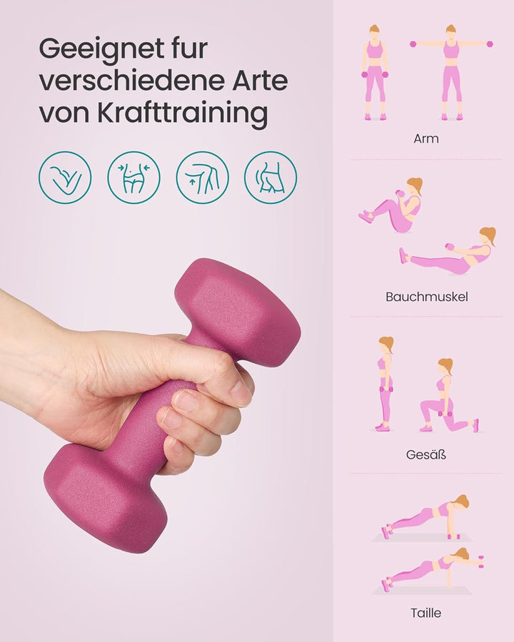 SONGMICS Kurzhantel Set, Hexagon, mit Hantelständer, 2 x 1 kg, 2 x 1,5 kg, 2 x 2 kg, mattes Finish,